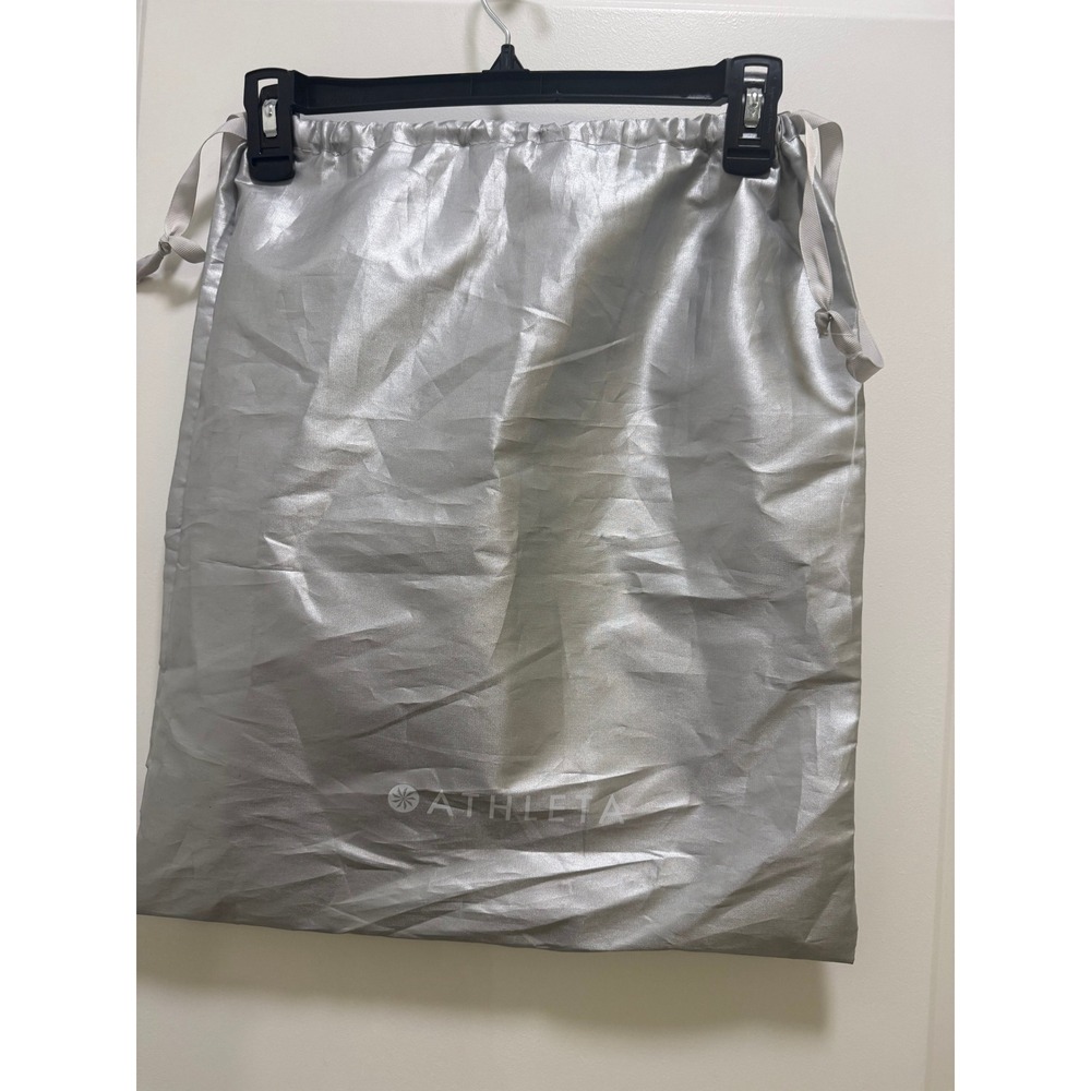 Athleta Silver Metallic Drawstring Storage Cinch Bag Large Logo Pouch 18x16.5